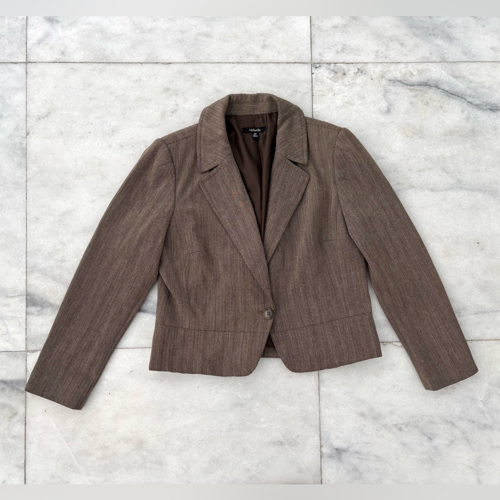 Vintage Rafaella Blazer Brown Tan Stripe One Button Women 12P Office Editorial